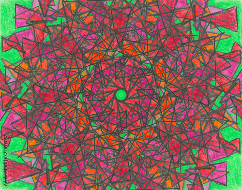 absreact colorful triangle art on green background made by pencil color photo