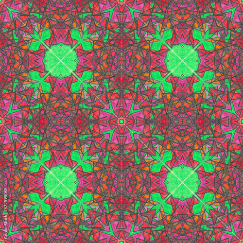 absreact kaleidoscope  colorful triangle  art on green background made by pencil color photo