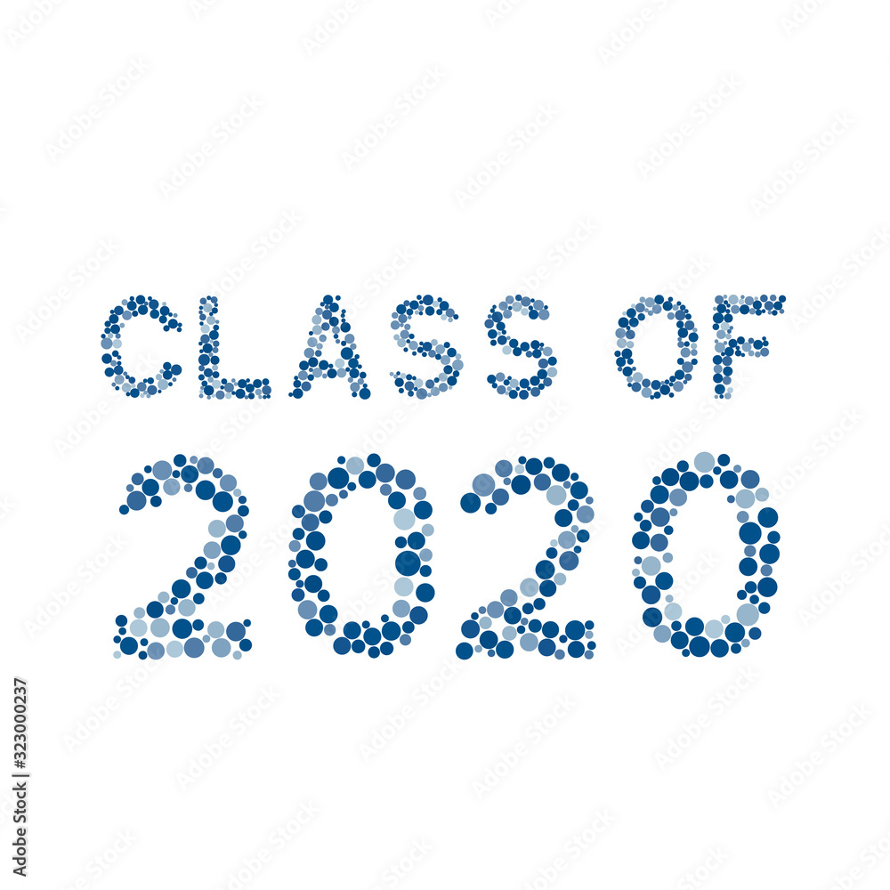Class of 2020 lettering made of blue dots isolated on white. Congratulations to graduates typography poster. Easy to edit vector template for greeting card, banner, sticker, label, t-shirt, etc. Class of 2020 lettering made of blue dots isolated on white. Congratulations to graduates typography poster. Easy to edit vector template for greeting card, banner, sticker, label, t-shirt, etc.