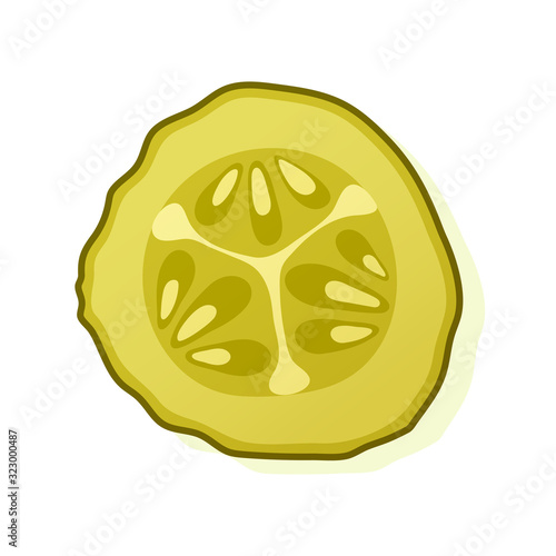 Pickled cucumber slice isolated on white background. Marinated pickled cucumber isolated. Vector Illustration.
