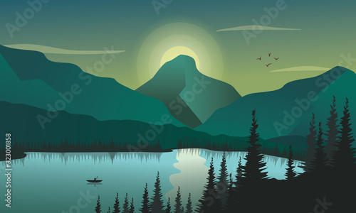 Night Lake Illustration For Any Design © YKreatif
