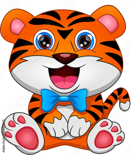 cute baby tiger cartoon on a white background