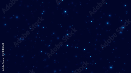 3D rendering. Starry sky. Blue glowing particles. Space with points. Space blue background.