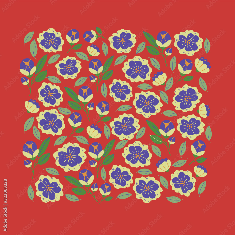 Square banner with spring flowers in bloom Square banner with spring flowers in bloom