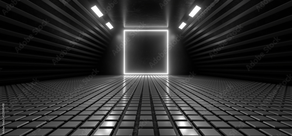 Obraz premium Beautiful composition of white neon lights on a black background. 3d rendering image.