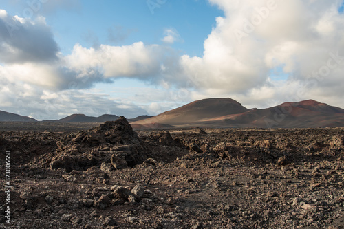 Volcanic landscape of Timanfaya National Park on island Lanzarote, Canary Islands.