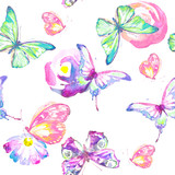 pattern, beautiful pink blue butterflies,watercolor,isolated on a white background