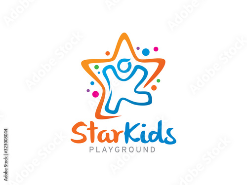 Kids and star logo template design, icon, symbol