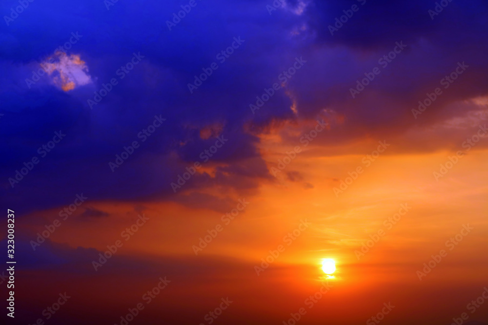 purple orange yellow red silhouette sky in sunset back on the cloud