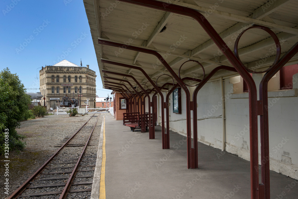 Omarama Victorian town South Island New Zealand. Trainstation harbourside. railway