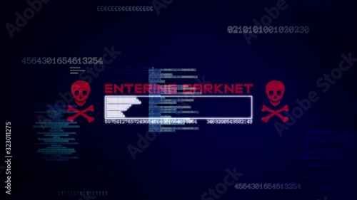 Screen shows an info box entering dark net message to enter the dark side of the world wide web.
