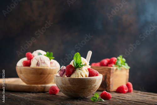 Summer ice cream with raspberry