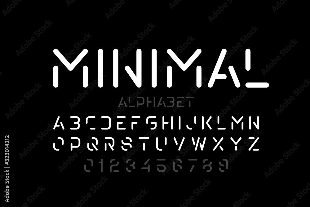 Minimal style font, alphabet letters and numbers