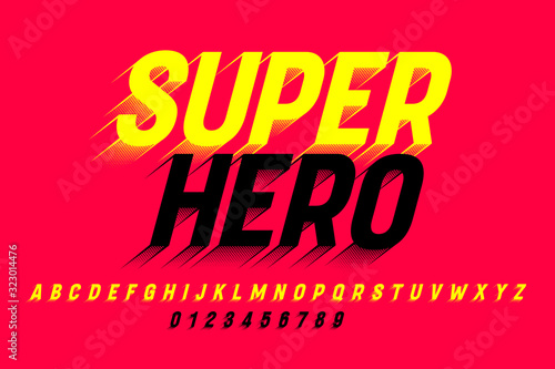 Super Hero comics style font, alphabet letters and numbers