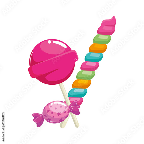 candy spiral in stick with candies vector illustration design
