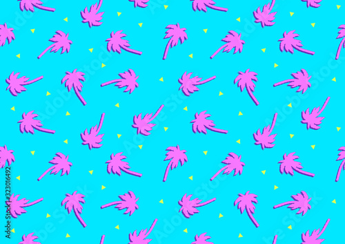Vector illustration of seamless background with pink palm trees in nineties style