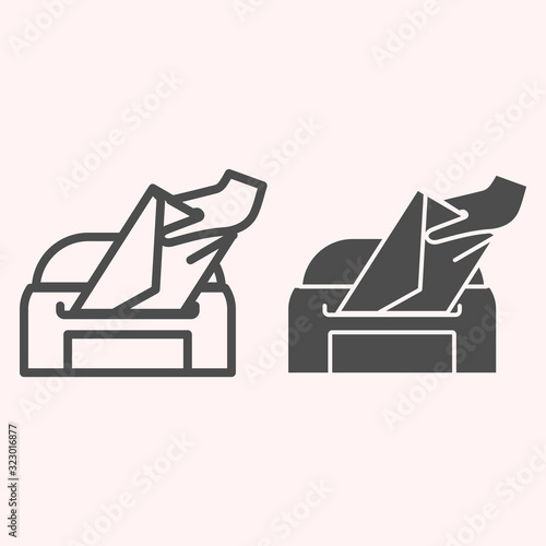 Hand and mailbox line and glyph icon. Sending a mail letter. Postal service vector design concept, outline style pictogram on white background, use for web and app. Eps 10.
