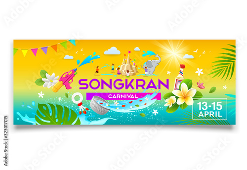 Amazing Songkran carnival in thailand colorful banners design background, vector illustration