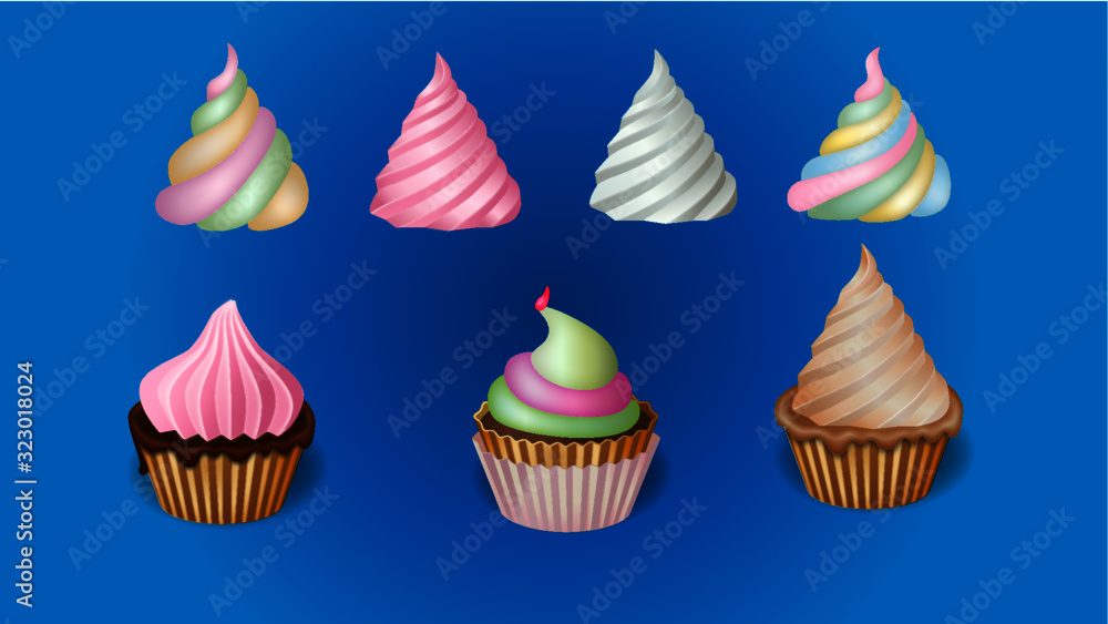 Seven delicious cupcakes