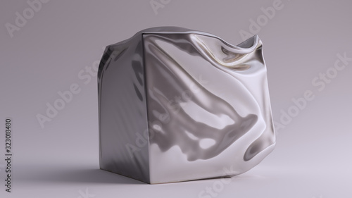 Silver Box Crushed Sculpture 3d illustration 3d render	 photo