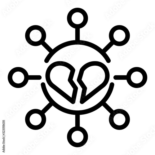 Broken divorce heart icon. Outline broken divorce heart vector icon for web design isolated on white background