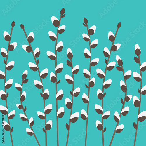 willow catkins twigs- vector illustration