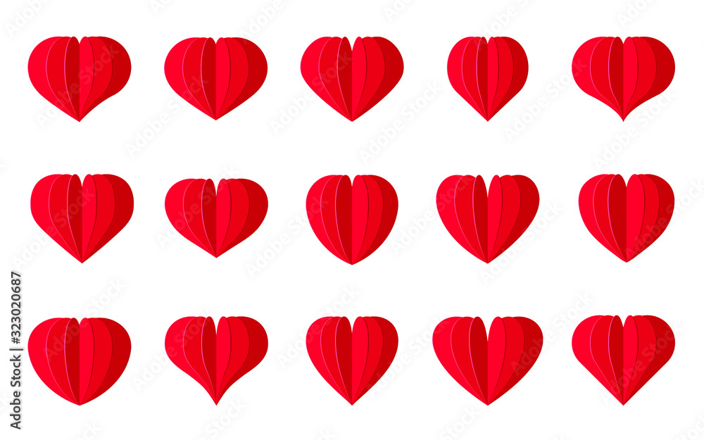 Heart paper cut icon set, 3d effect. Valentines Day, love romantic ...