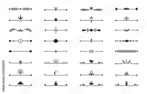 Divider line border set. Graphic decorative element for design book page, text break, wedding invitation, card, certificate, menu retro, art deco, elegant decor. Isolated on white vector illustration