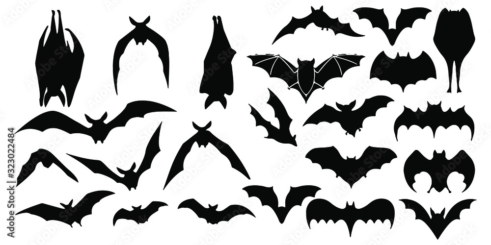 Horror black bats group isolated on white vector - obrazy, fototapety, plakaty 