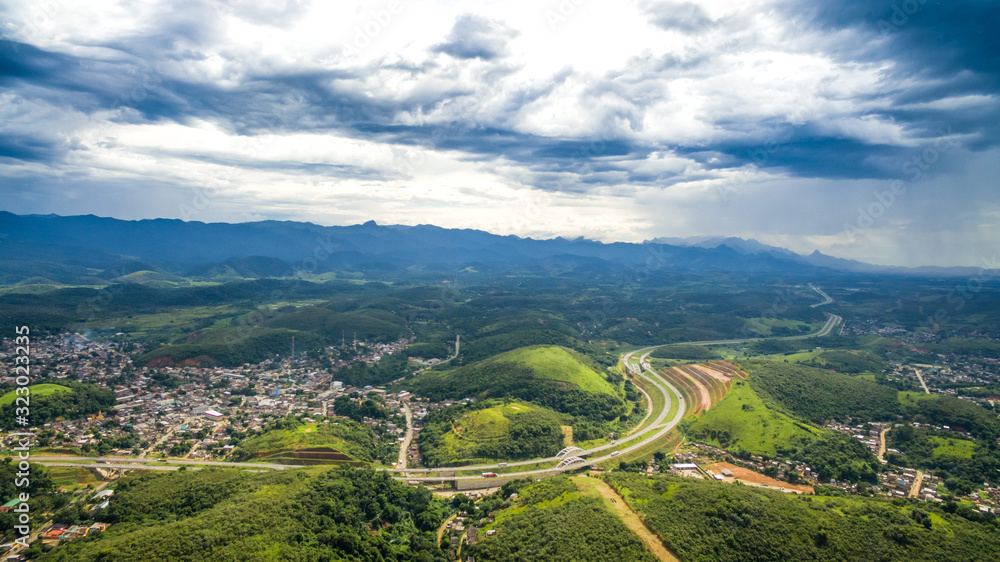 Aerial view of Nova Iguaçu mountain  city.