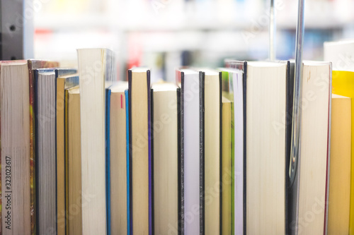 Reading and science concept: Books in the public library. Close up picture.