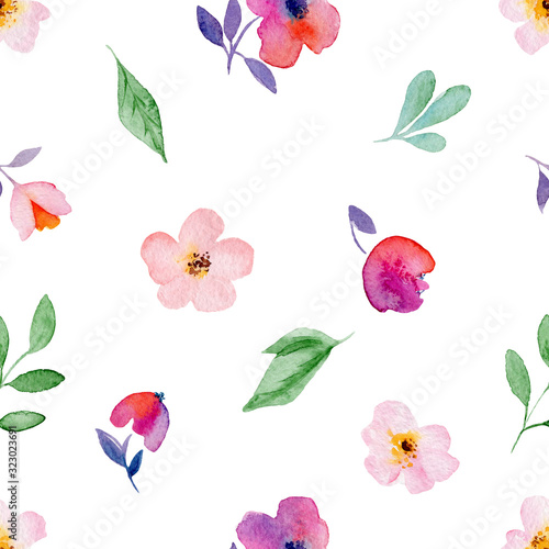 Cute watercolor hand drawn seamless pattern of flower isolated on a white background  for Valentine s Day greeting card  wedding card  romantic prints and scrapbooking.