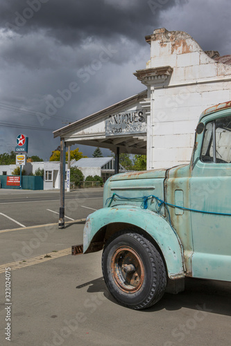 Oldtimer truck Antique shop Kurow New Zealand photo