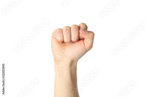 Male fist isolated on white background. Gestures