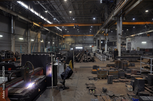 interior of the production room of a metal fabrication plant. Plasma Cutting Machine