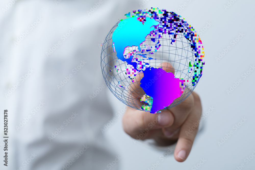 Hand Holding World digital 3d. Hand Holding World digital 3d.