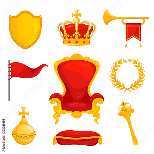 Monarchy symbol set, royalty and authority wealth