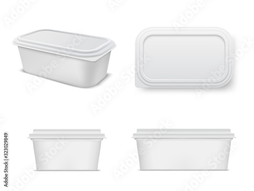 Plastic food container mockup set, storage and packaging