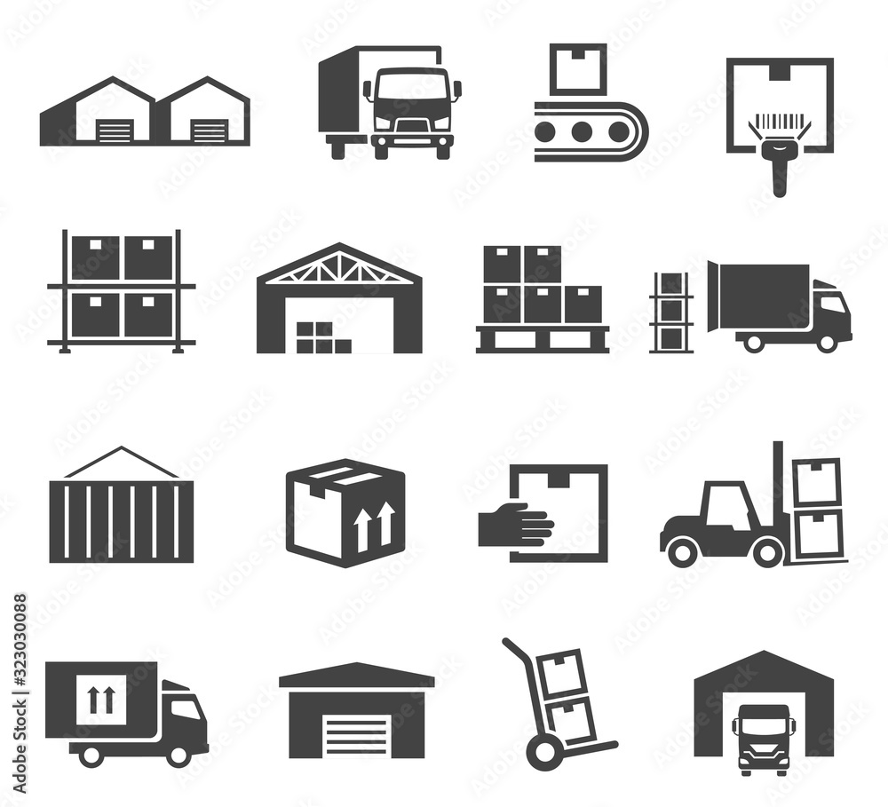 Warehouse and storage industry icon business set