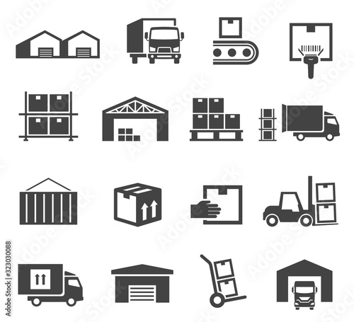 Warehouse and storage industry icon business set photo