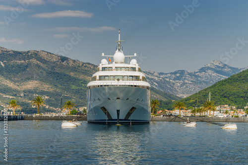Sunny view of luxury yacht at the port of Tivat, Montenegro. © Neonyn