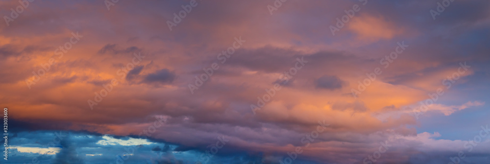 red sky panorama - beautiful red clouds at sunset
