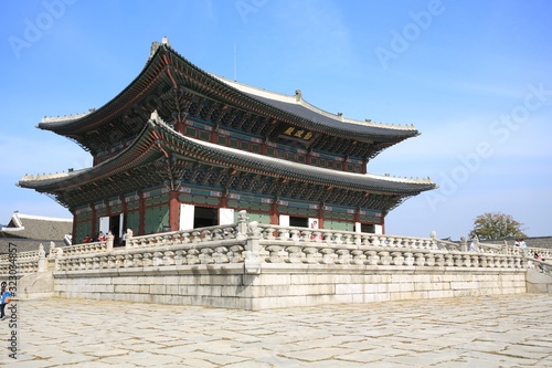 Hyangwon-jeong  an ancient pavilion constructed on an island in a lotus pond  in Gyeongbokgung  Gyeongbok Palace 