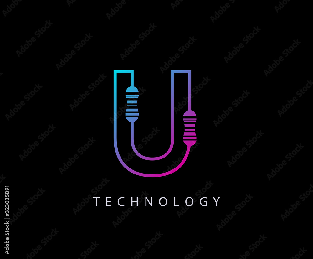 Electrical U Letter Icon Design With Carbon Resistor Shape. Electrical U Letter Icon Design With Carbon Resistor Shape.