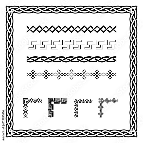 Classic Celtic Ornament Frame Vintage Border Art Decorative element vector ornament Pattern in Black and White and seamless pattern