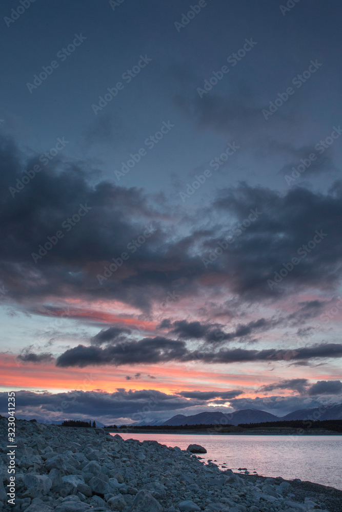 Lake Pukaki Mount Cook New Zealand Clouds Evening sunset