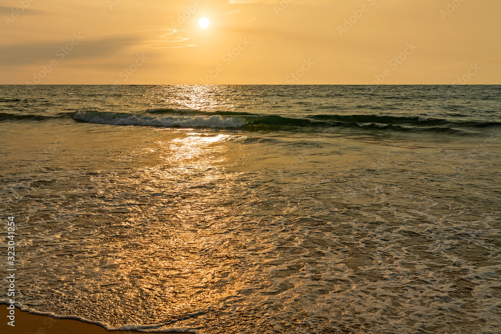 Sunset ocean waves landscape view, Sri Lanka