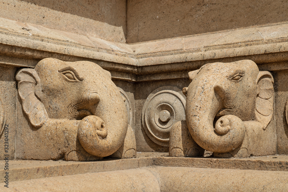 Sri Lanka. Elephants sculptures in Ruwanweliseya ancient monument of