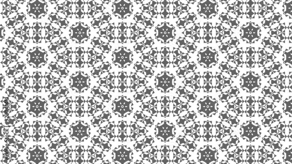 Graphic motif in black and white composed of floral motifs with stroboscopic and hypnotic effect, which rotates clockwise and increases in size Graphic motif in black and white composed of floral motifs with stroboscopic and hypnotic effect, which rotates clockwise and increases in size