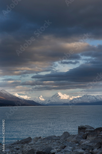 Lake Pukaki Mount Cook New Zealand Clouds Evening sunset